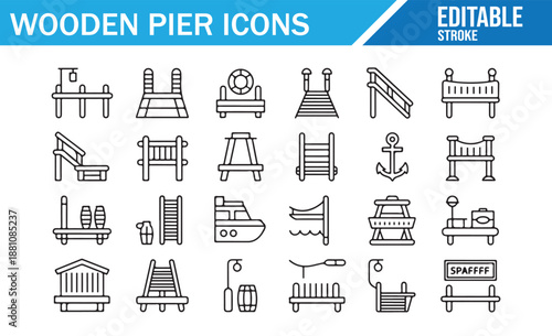 Collection of outline symbols for coastal transport and travel.