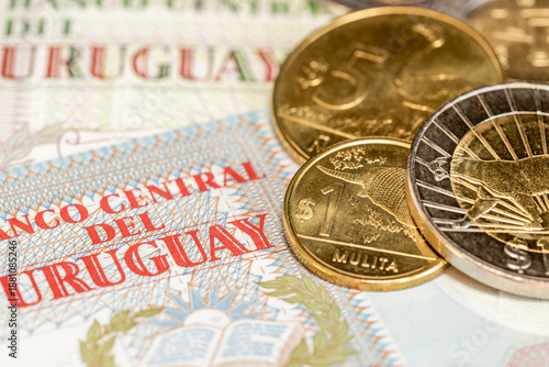 Fotografie Uruguay money. Financial business concept. Close up