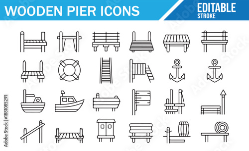Nautical vector icon collection of piers, jetties, and marine elements.
