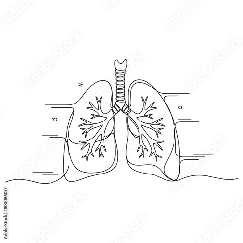 Minimalist line art of human lungs with decorative elements, no editable stroke