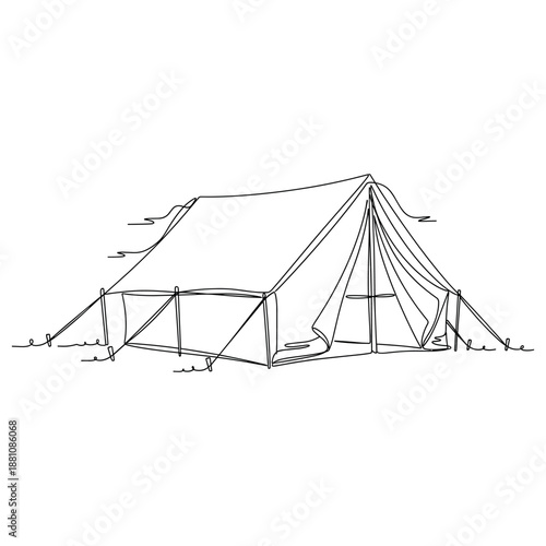 Simple line drawing of a tent for outdoor adventures and camping, no editable stroke