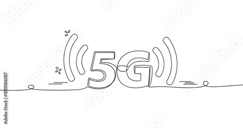 5g network concept line art with signal waves and graphic elements, no editable stroke