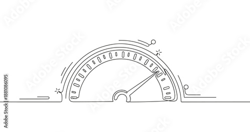 Minimalist speedometer illustration with dynamic indicating needle, no editable stroke