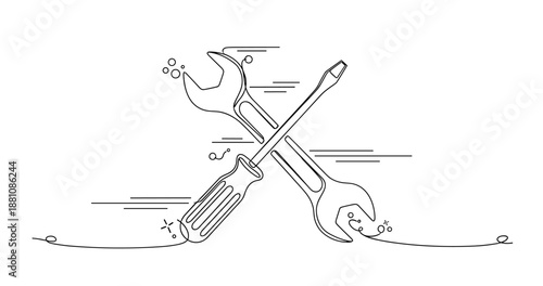 Outline of crossed wrench and screwdriver: minimalist tool design, no editable stroke