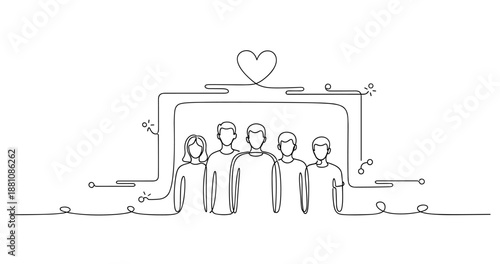 Line art family with heart connection symbolizing unity and love, no editable stroke