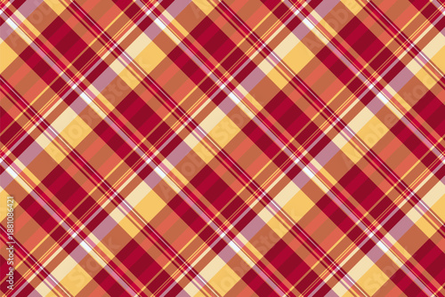 Autumn pattern background vector, ethnic textile fabric tartan. Customer plaid check seamless texture in red and orange colors.