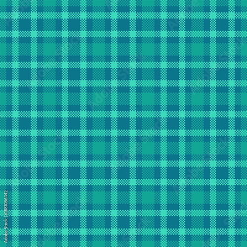 Display pattern background plaid, punk textile fabric seamless. Fuzzy tartan check texture vector in teal and cyan colors.