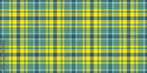 Short vector seamless texture, mixed plaid textile background. Machinery pattern check tartan fabric in cyan and mint colors.