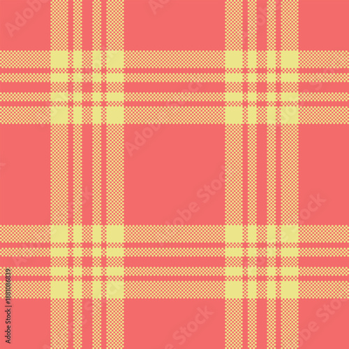 Adorable fabric pattern tartan, daisy vector textile plaid. Tattersall seamless check texture background in red and khaki colors.