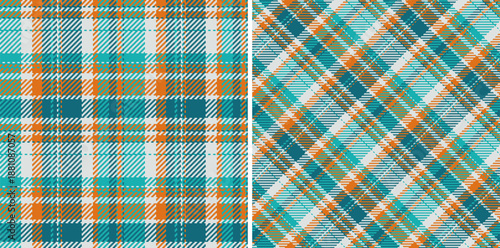 Vector texture pattern of plaid seamless fabric with a check tartan background textile. Set in retro colors. Oktoberfest design clothing.