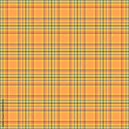 Girly vector seamless plaid, punk background check fabric. Smooth tartan textile pattern texture in orange and amber colors.