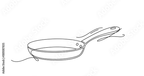 Minimalist line drawing of frying pan with artistic details. No editable strokes