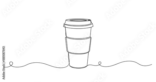 Minimalist line art of takeaway coffee cup with continuous line design. No editable strokes