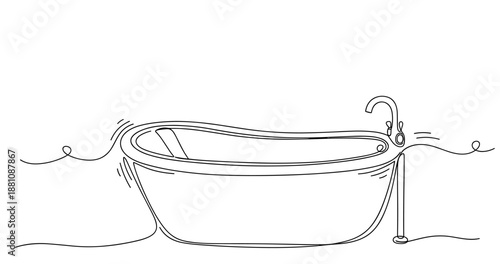 Minimalist line art of elegant freestanding bathtub design. No editable strokes