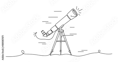 Simple outline cartoon of telescope on tripod for astronomy enthusiasts. No editable strokes