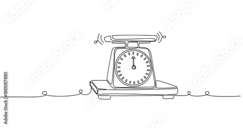 Minimalist line art of vintage kitchen scale with alarm bells. No editable strokes