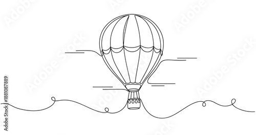 Minimalist continuous line drawing of hot air balloon. No editable strokes