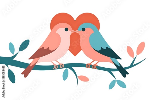 Two birds sharing a heart on a branch