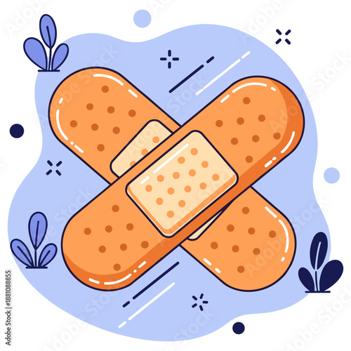 Two overlapping band-aids on blue abstract background