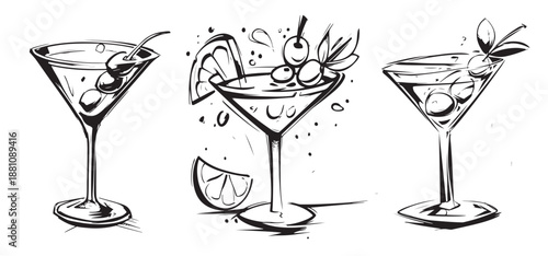 Hand-Drawn Martini Cocktails Collection