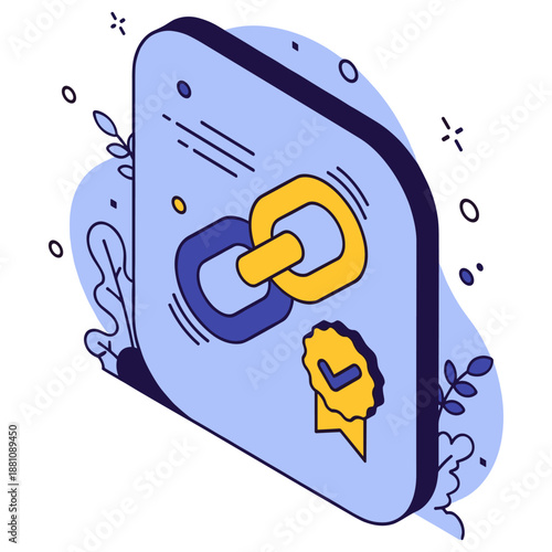 Colorful blockchain technology concept with linking chains and security symbol