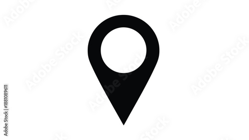 a black map pin icon on a white background