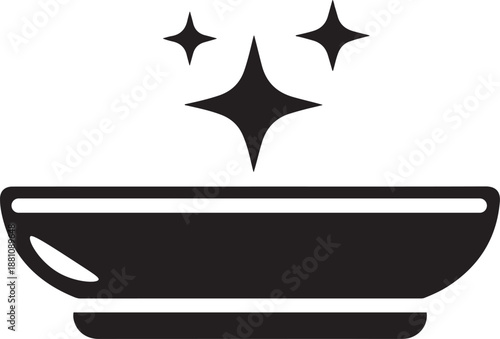 Black of a bowl with sparkling stars above representing cleanliness and shine sparkle