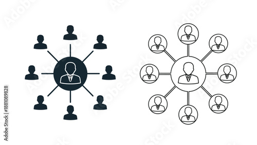 Central figure connected to multiple people in two different network styles