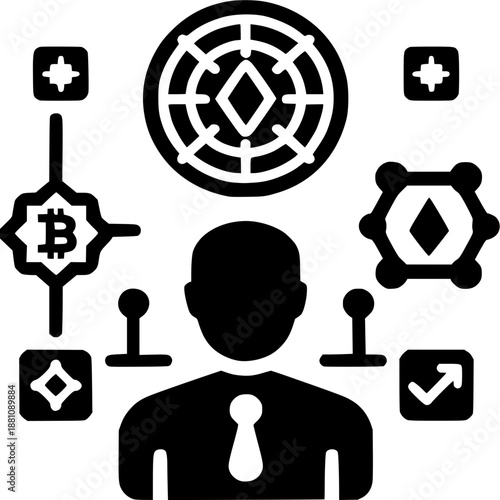 Financial Strategist: A silhouette of a professional in a world of financial diagrams and symbols, navigating the complexities of the market with precision.