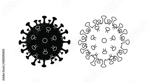 Coronavirus illustration with black and white variations