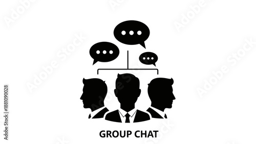 Silhouettes of people communicating through chat bubbles.