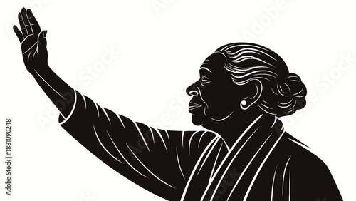 Elegant woman waving with poise and confidence