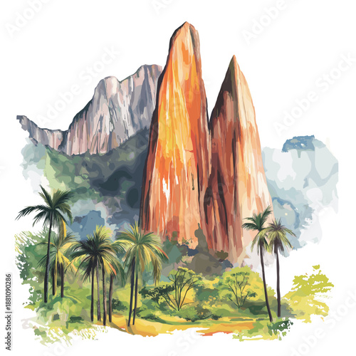 Avila National Park. Avila National Park hand drawn watercolor illustration