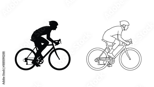 cycling silhouettes of two cyclists in different riding positions