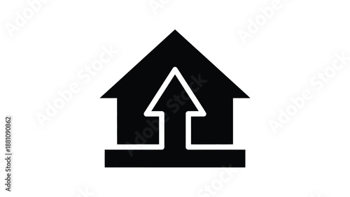 a black and white icon of a house with a tree inside