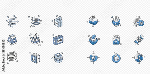 Set of isometric outline icons with various abstract and business-related symbols.