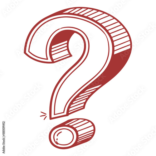 A large red question mark icon with a and striped shading