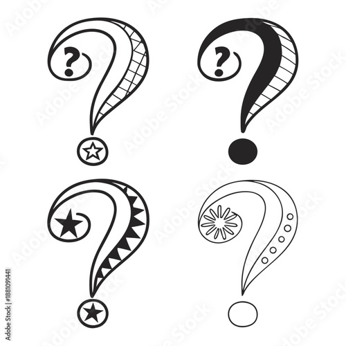 Collection of four question mark icons in different styles and patterns