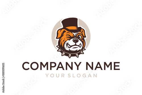 Bulldog Mascot Logo with Top Hat, Spiked Collar, and Winking Expression