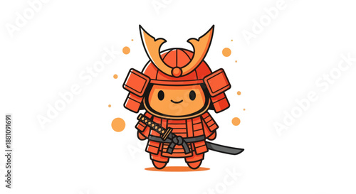 Cartoon samurai warrior in armor with sword isolated on white background