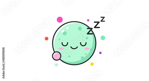 Cartoon sleeping planet character with cute closed eyes and colorful design