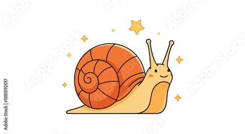 Cartoon snail illustration on white background with star accents