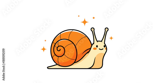 Cartoon snail illustration on white background with star accents