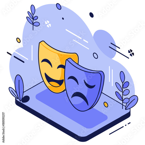 Comedy and tragedy theater masks in abstract illustration