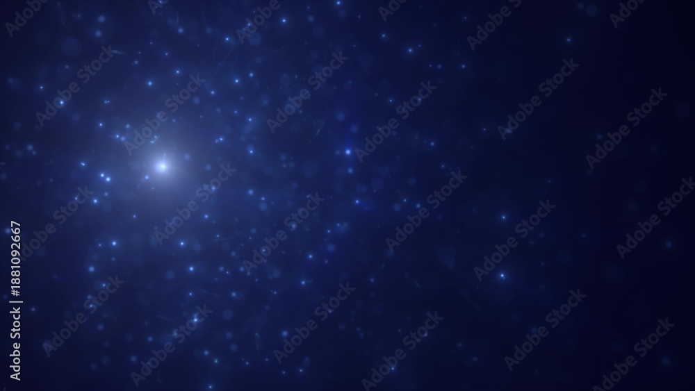 Obraz premium Abstract blue energy particles and dots glowing flying sparks festive with bokeh effect and blur background