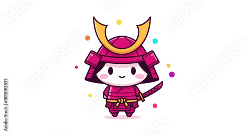 Cartoon samurai character illustration in vibrant colors isolated on white