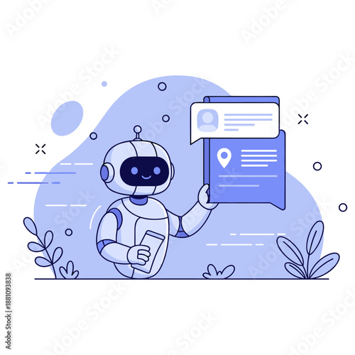 Cute robot interacting with digital information display