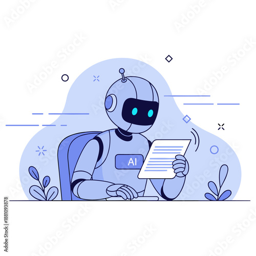 Ai robot analyzing data sheet in modern work environment art