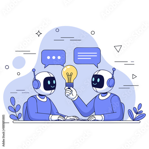Two robots exchanging ideas: conversational ai with light bulb moment
