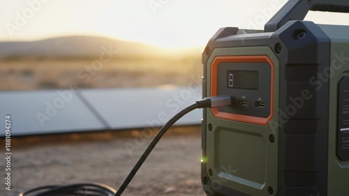 Portable mobile solar generator charging cable powers devices outdoors with eco friendly power for camping emergency and convenient energy use